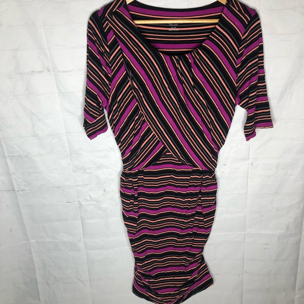 Liz Lange For Target Maternity Multicolor Striped Bodycon Dress XL Ruched